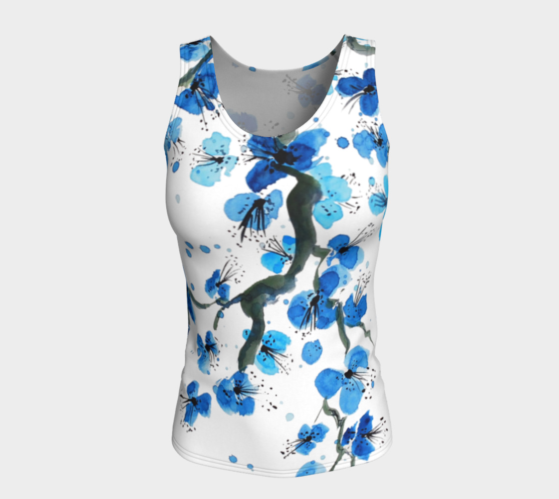 Blue Japanese Blossoms Fitted Tank Top preview #5