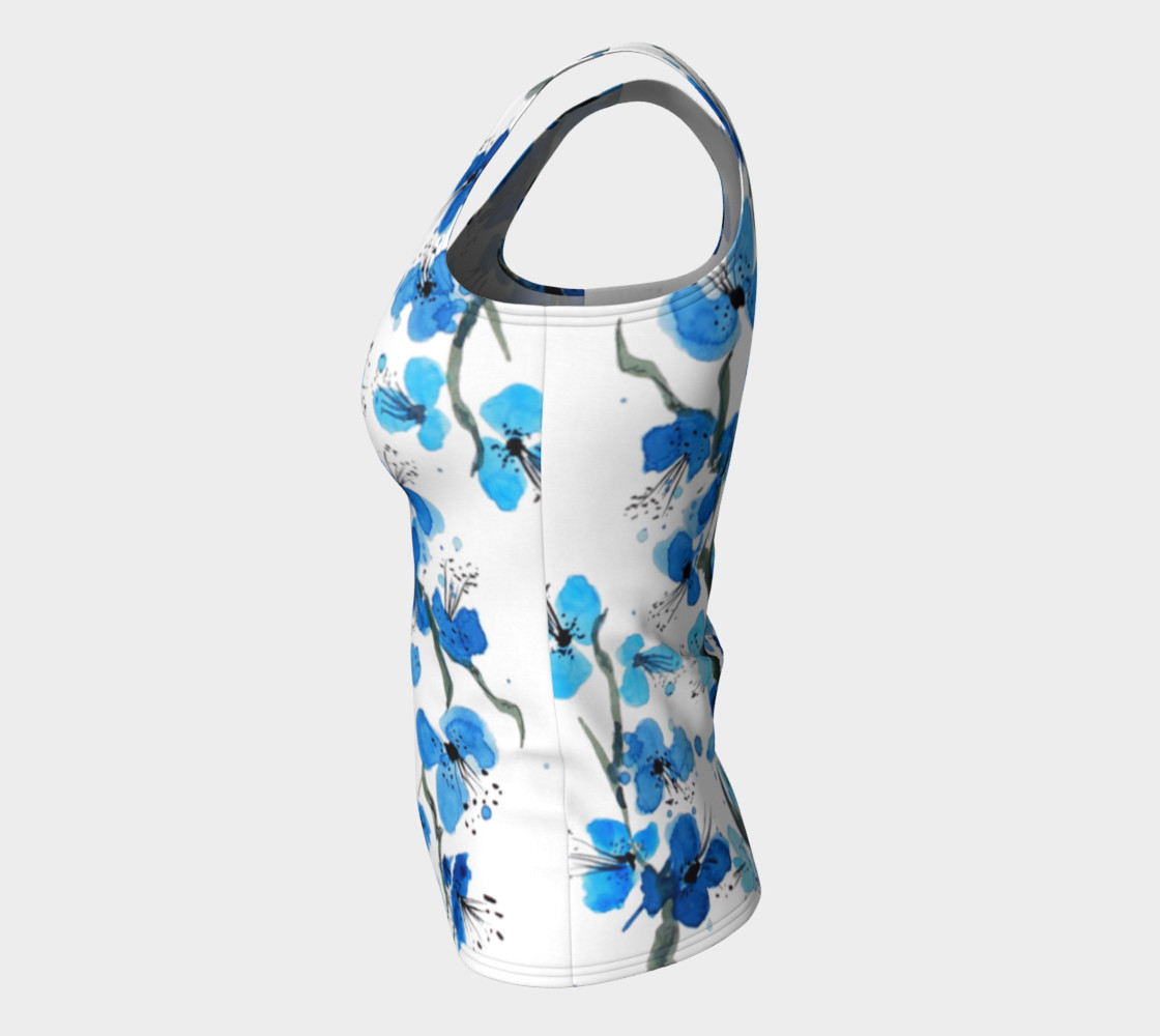 Blue Japanese Blossoms Fitted Tank Top preview #7