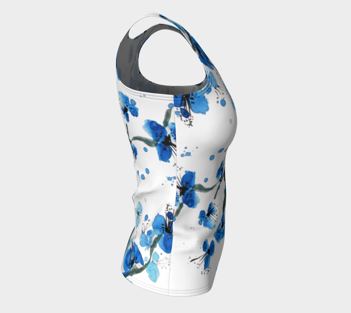 Blue Japanese Blossoms Fitted Tank Top preview #8