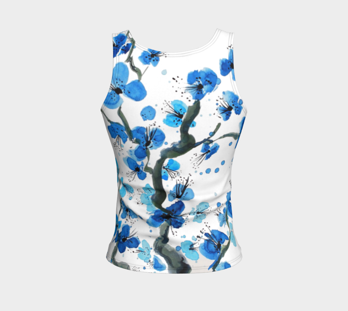 Blue Japanese Blossoms Fitted Tank Top preview #2