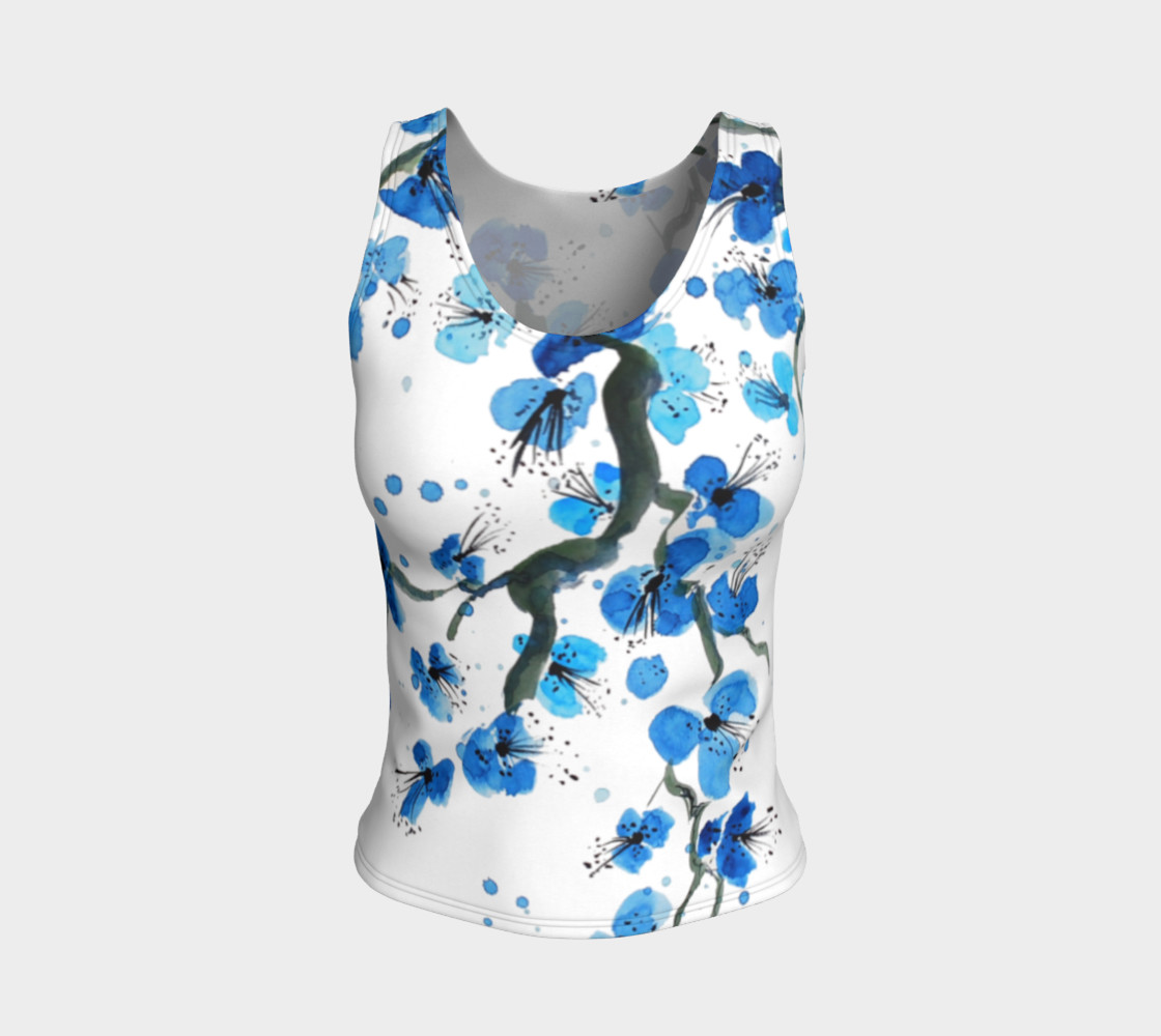 Blue Japanese Blossoms Fitted Tank Top preview #1