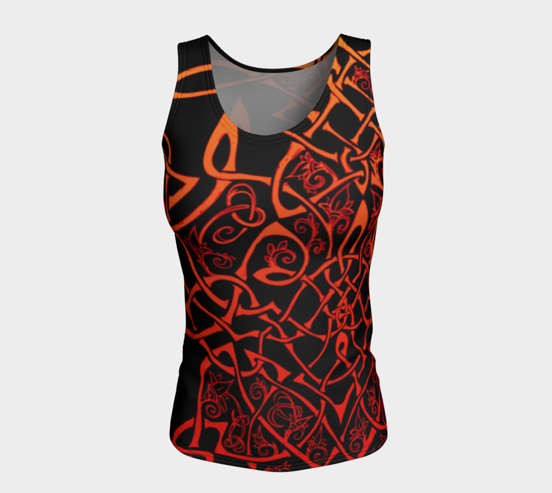 Aperçu de Wild Celtic Branches, Asymmetrical, Fire Ombre, Celtic Knot, Fitted Tank Top #5