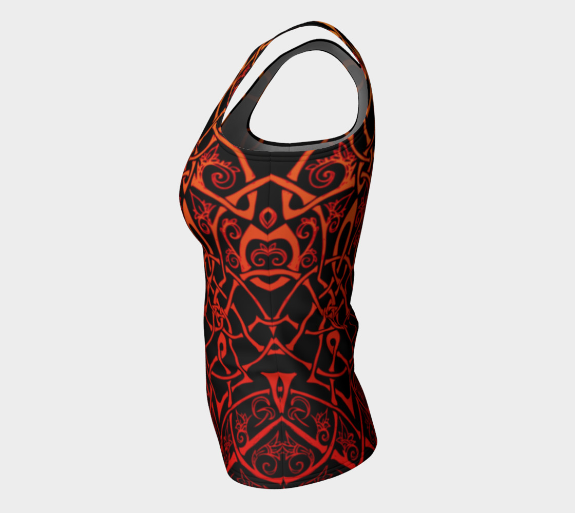 Aperçu de Wild Celtic Branches, Asymmetrical, Fire Ombre, Celtic Knot, Fitted Tank Top #7