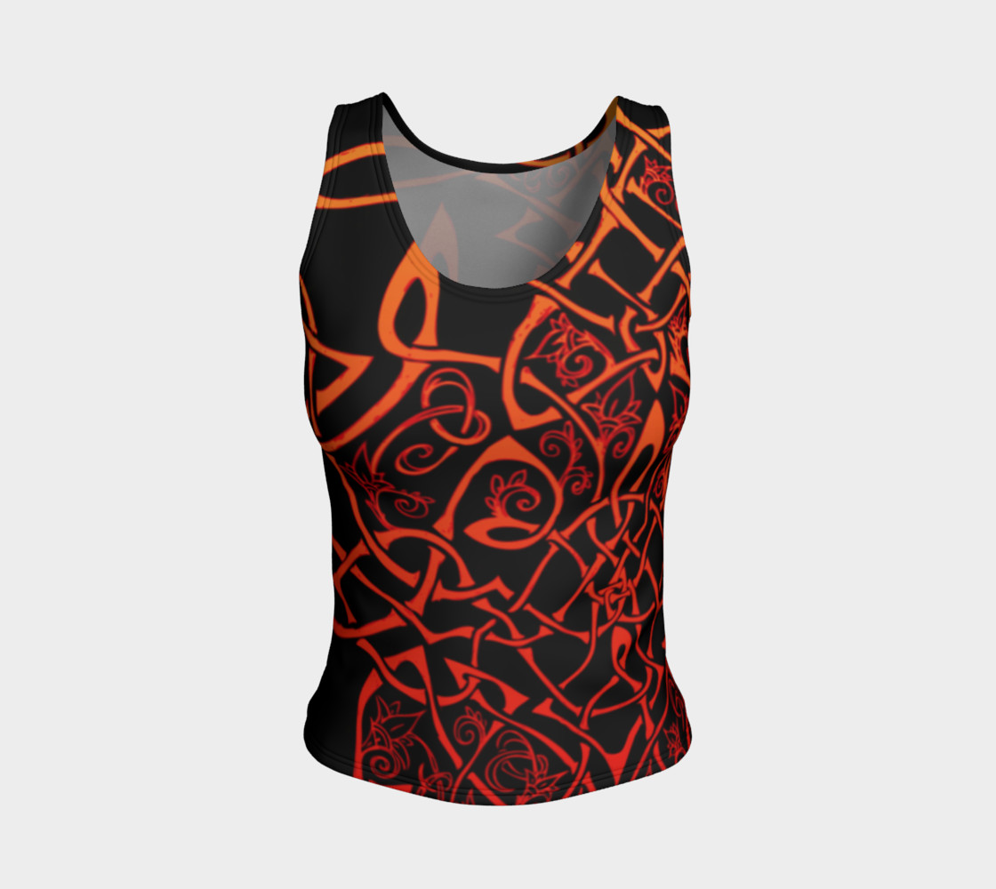 Aperçu de Wild Celtic Branches, Asymmetrical, Fire Ombre, Celtic Knot, Fitted Tank Top #1