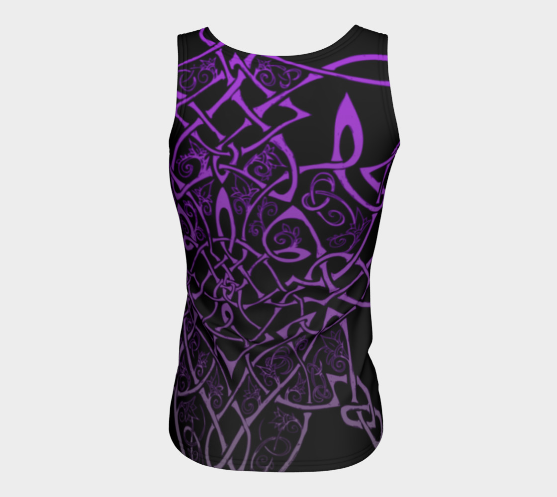 Aperçu de Wild Celtic Branches, Asymmetrical, Purple Ombre, Celtic Knot, Fitted Tank Top #6