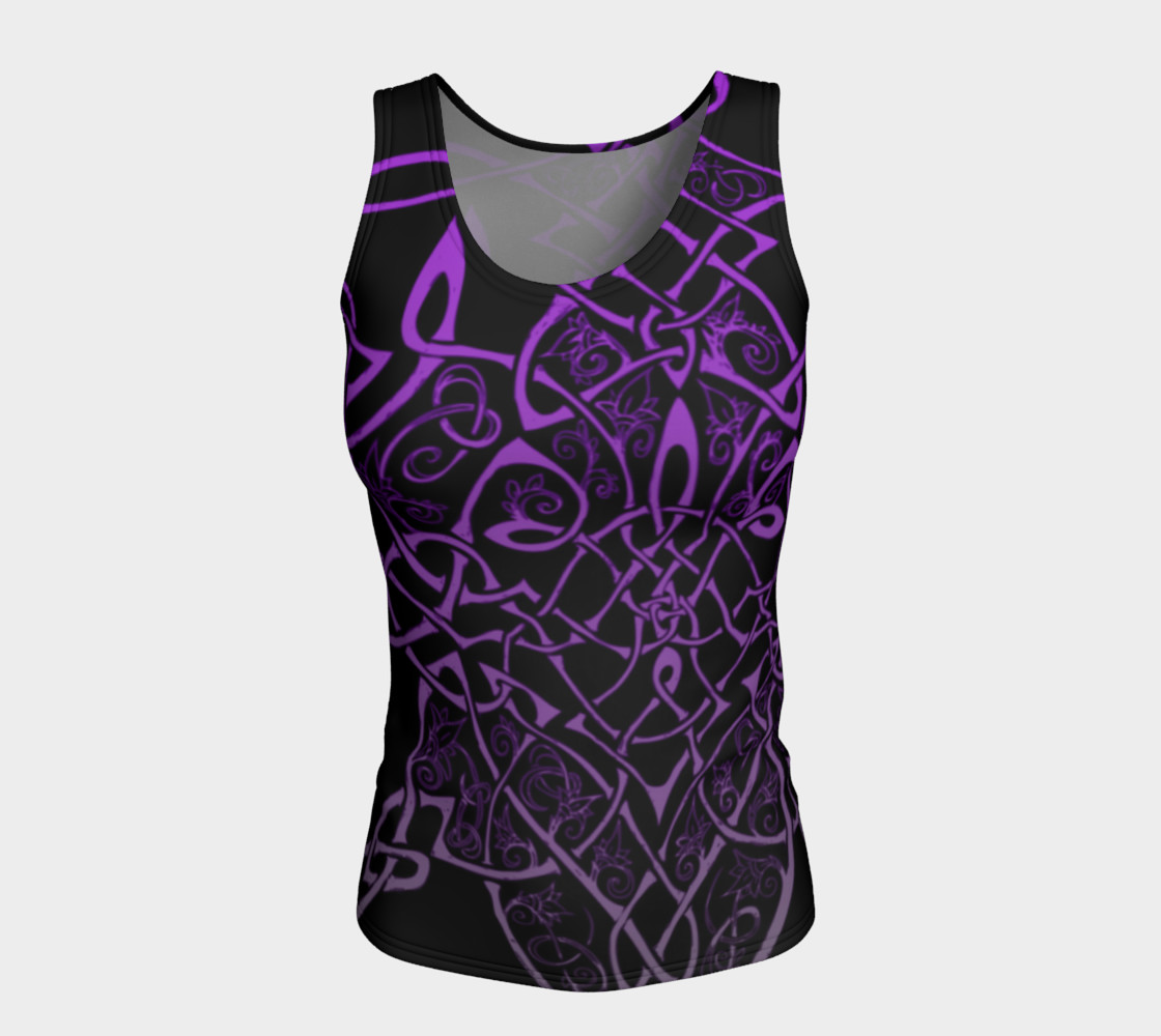 Aperçu de Wild Celtic Branches, Asymmetrical, Purple Ombre, Celtic Knot, Fitted Tank Top #5