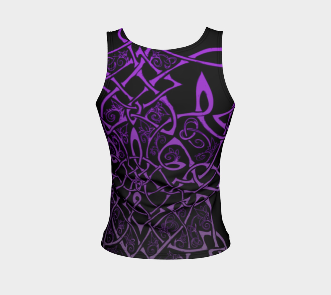 Aperçu de Wild Celtic Branches, Asymmetrical, Purple Ombre, Celtic Knot, Fitted Tank Top #2