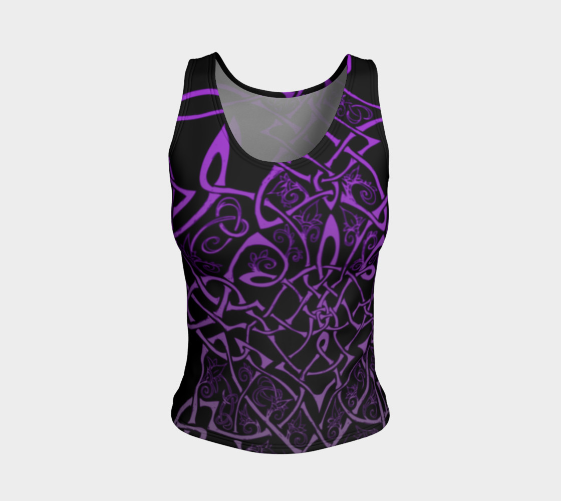 Aperçu de Wild Celtic Branches, Asymmetrical, Purple Ombre, Celtic Knot, Fitted Tank Top #1