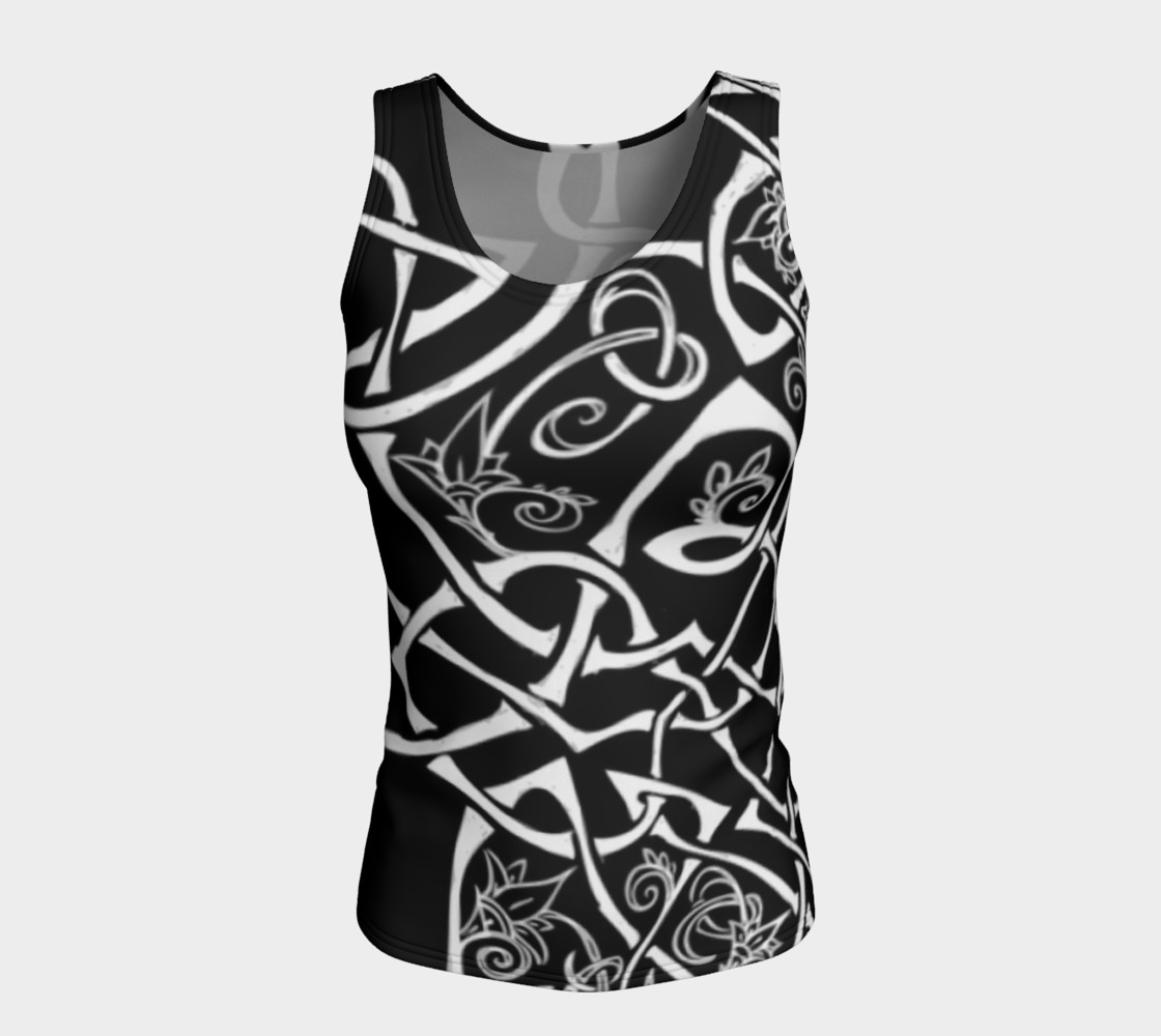Aperçu de Wild Celtic Branches, Black and White, Celtic Knot, Fitted Tank Top #5