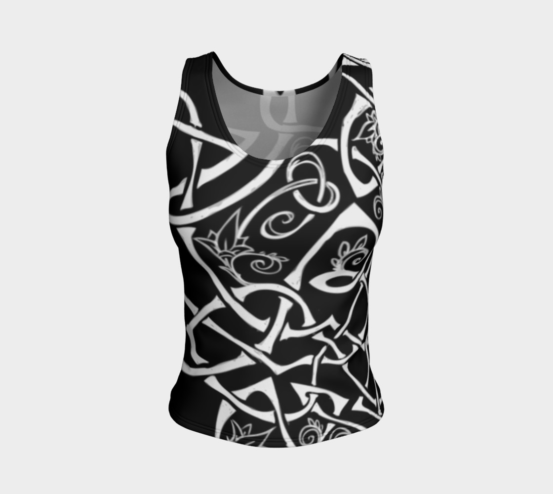 Aperçu de Wild Celtic Branches, Black and White, Celtic Knot, Fitted Tank Top #1