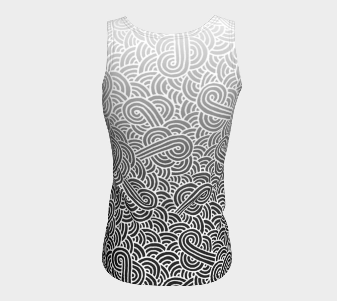 Ombre black and white swirls doodles Fitted Tank Top preview #6