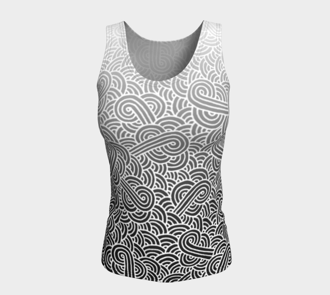 Ombre black and white swirls doodles Fitted Tank Top preview #5
