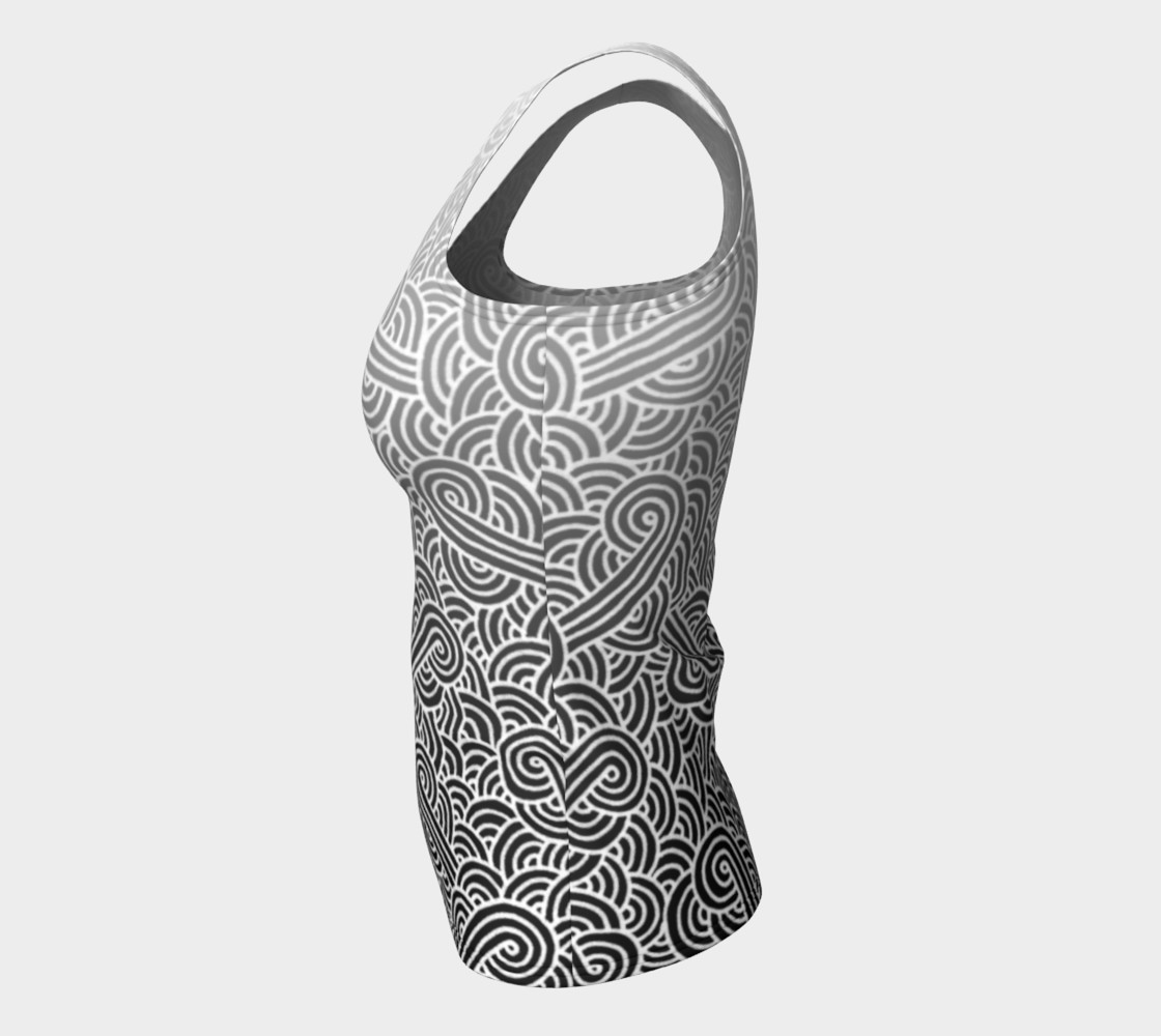 Ombre black and white swirls doodles Fitted Tank Top preview #7
