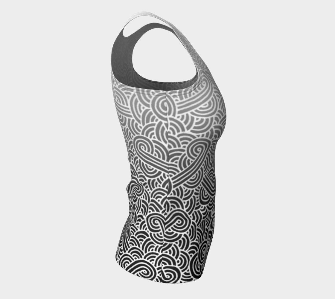 Ombre black and white swirls doodles Fitted Tank Top preview #8