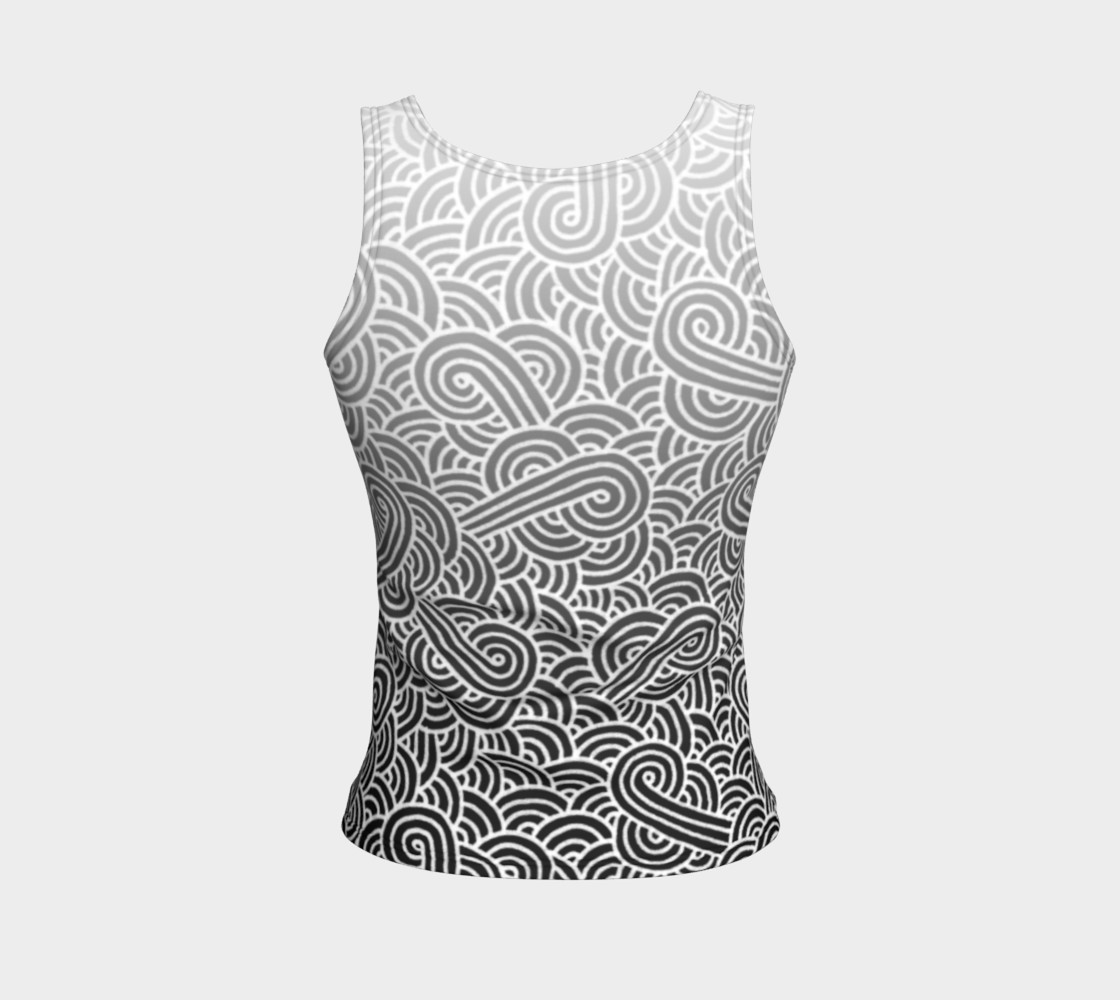 Ombre black and white swirls doodles Fitted Tank Top preview #2