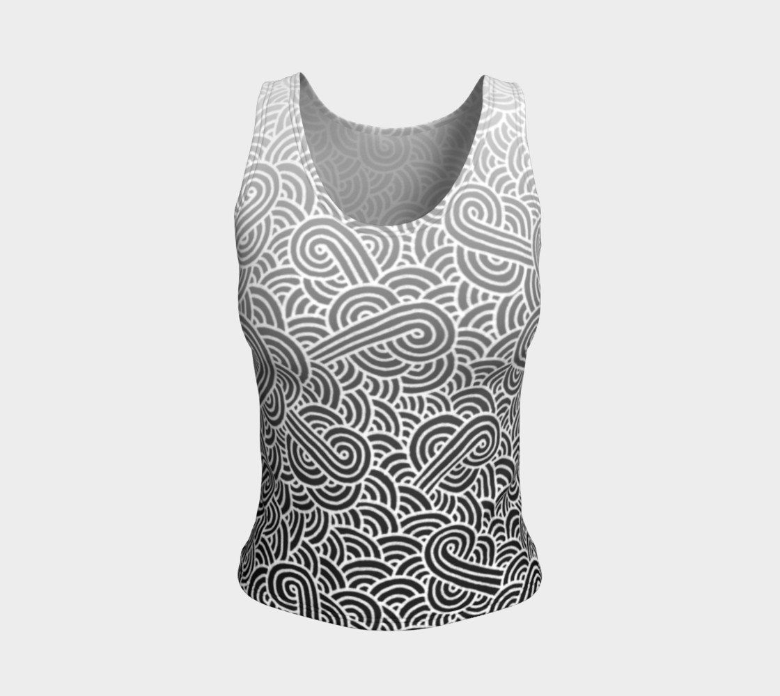 Ombre black and white swirls doodles Fitted Tank Top preview #1