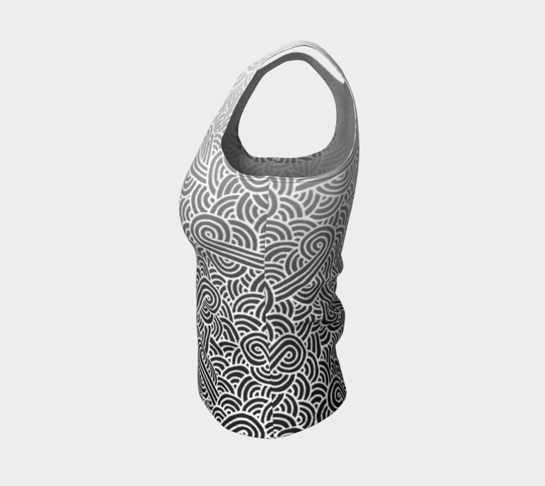 Ombre black and white swirls doodles Fitted Tank Top preview #3