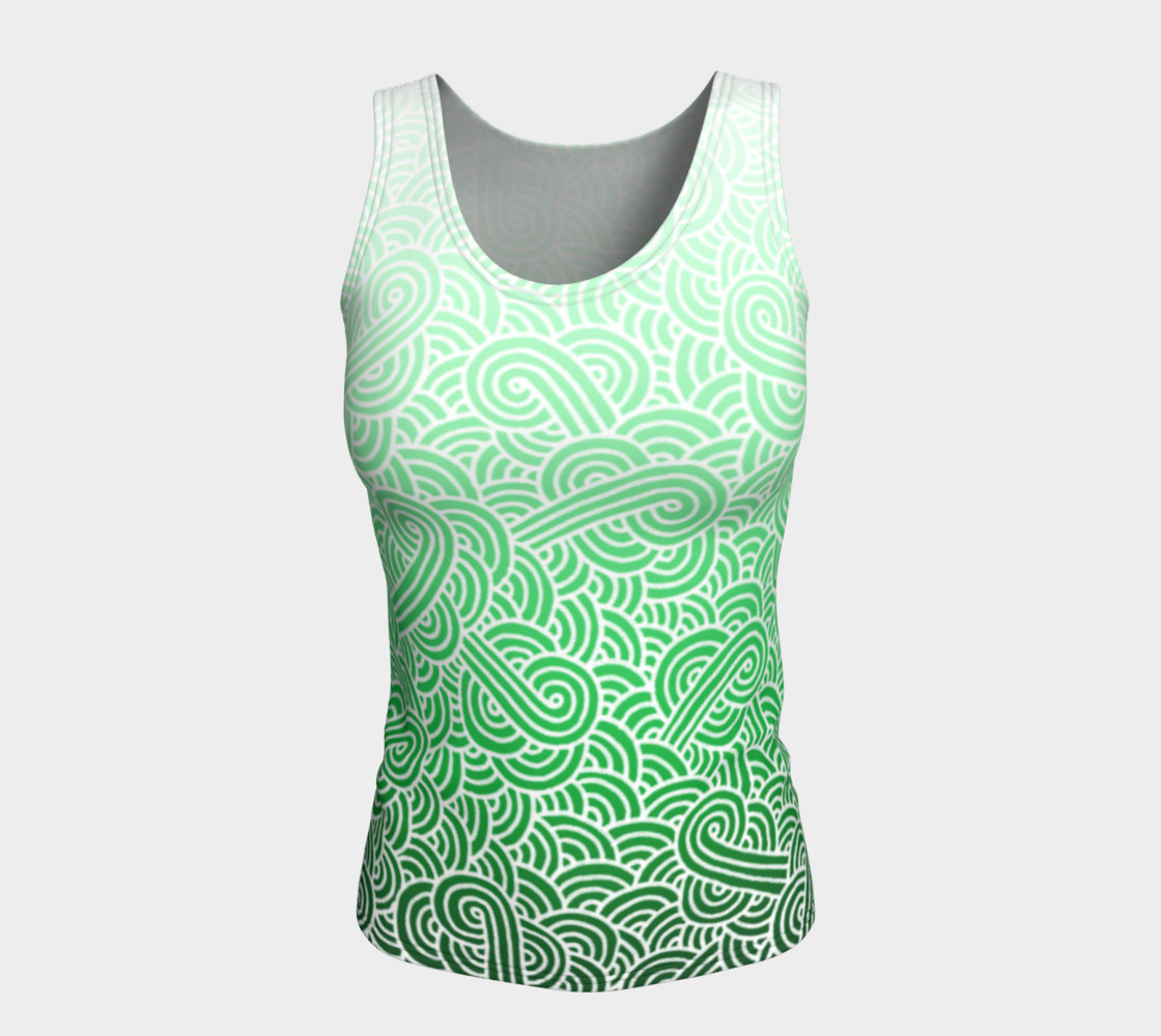 Ombre green and white swirls doodles Fitted Tank Top preview #5