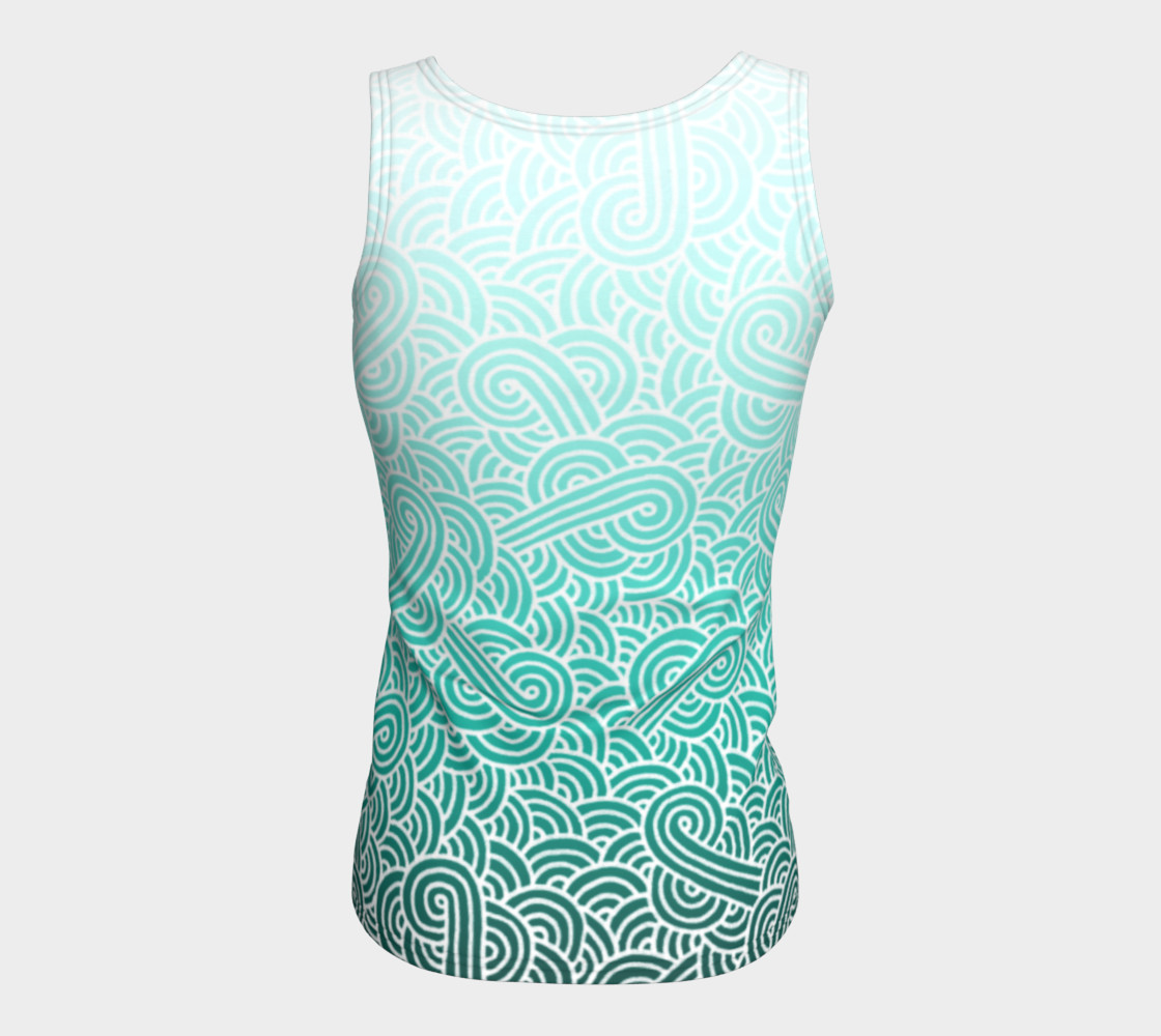 Ombre turquoise blue and white swirls doodles Fitted Tank Top preview #6