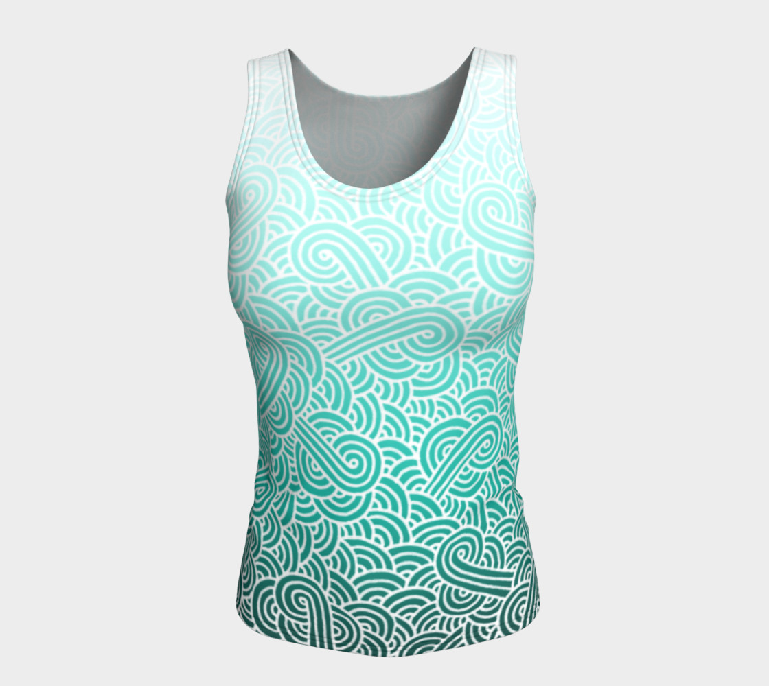Ombre turquoise blue and white swirls doodles Fitted Tank Top preview #5