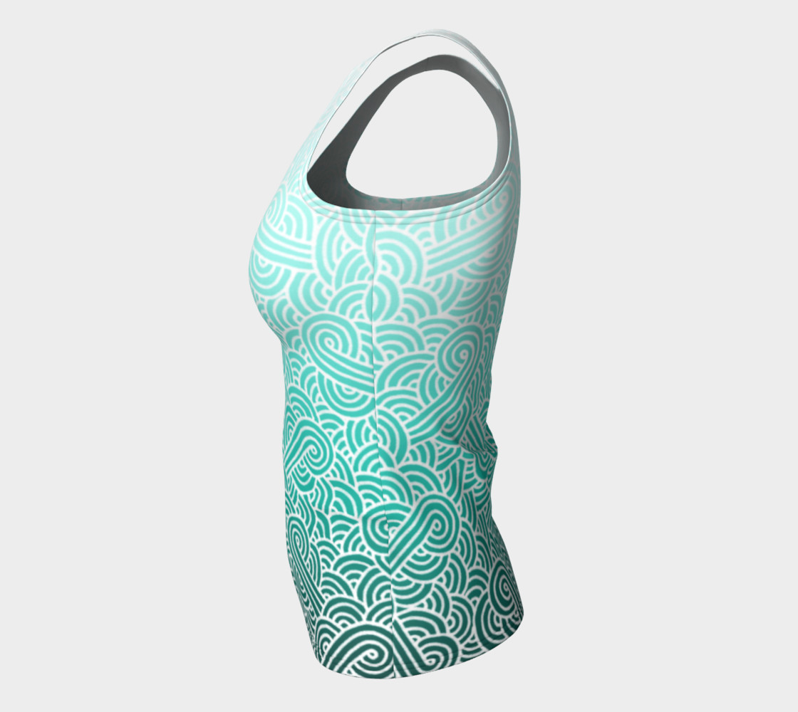Ombre turquoise blue and white swirls doodles Fitted Tank Top preview #7