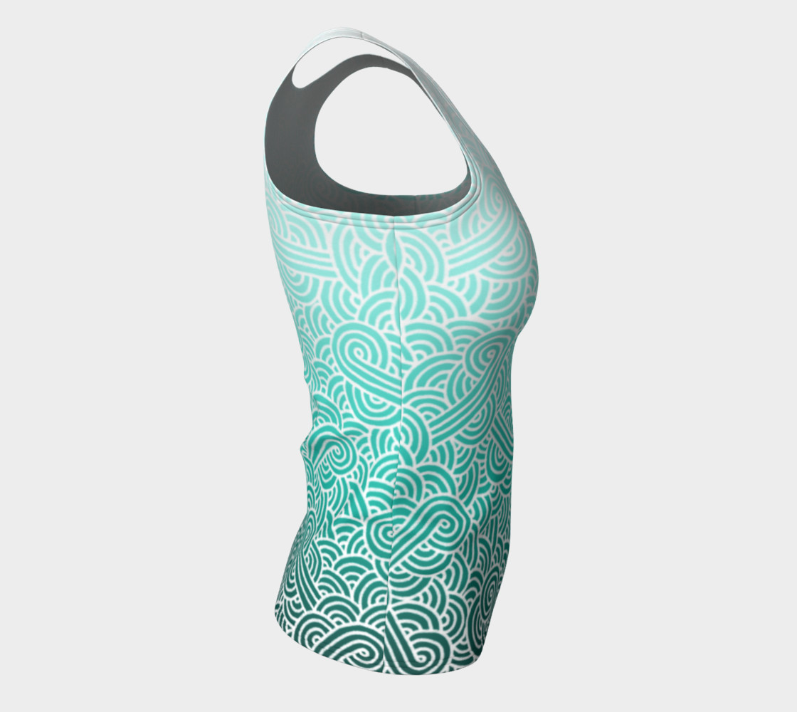 Ombre turquoise blue and white swirls doodles Fitted Tank Top preview #8