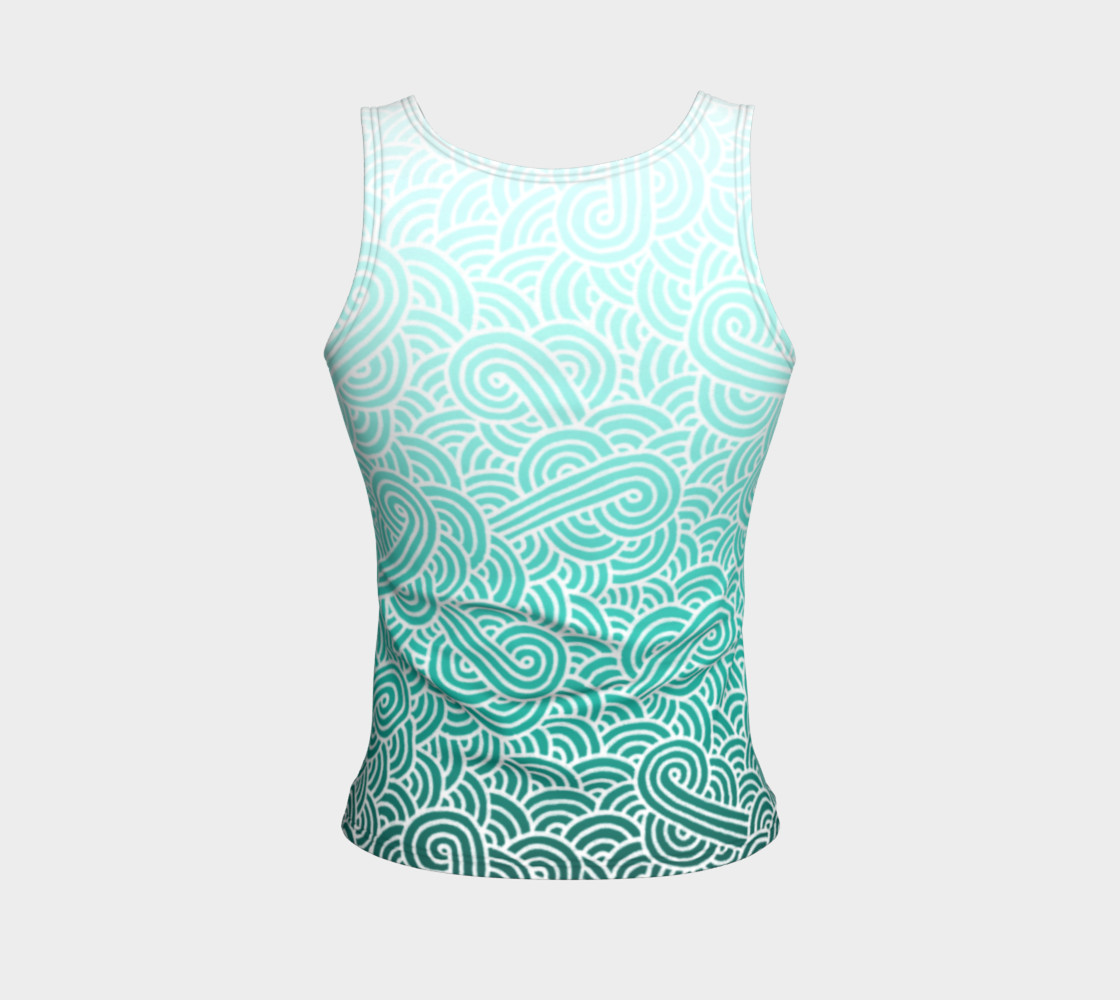 Ombre turquoise blue and white swirls doodles Fitted Tank Top preview #2