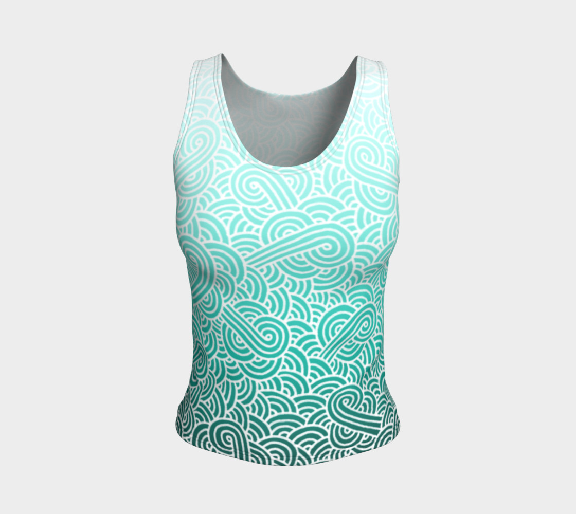 Ombre turquoise blue and white swirls doodles Fitted Tank Top preview #1