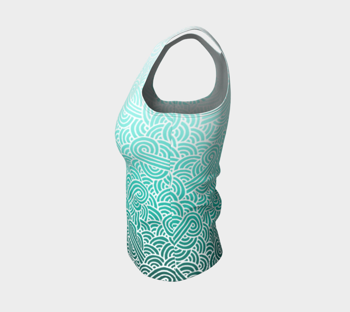 Ombre turquoise blue and white swirls doodles Fitted Tank Top preview #3