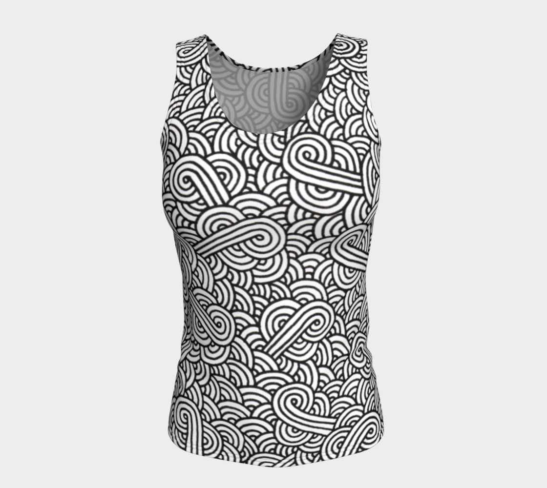 Aperçu de Black and white swirls doodles Fitted Tank Top #5