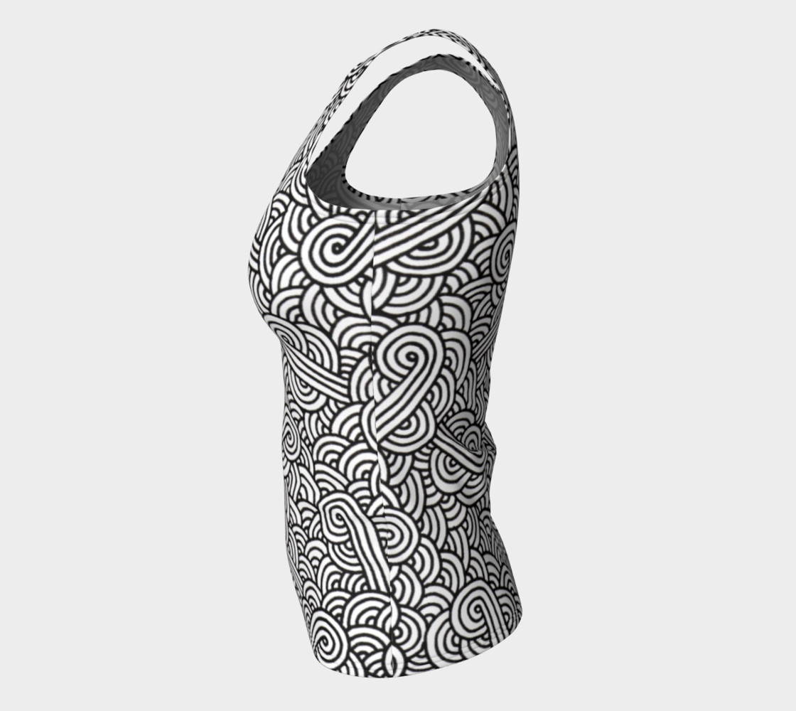 Aperçu de Black and white swirls doodles Fitted Tank Top #7