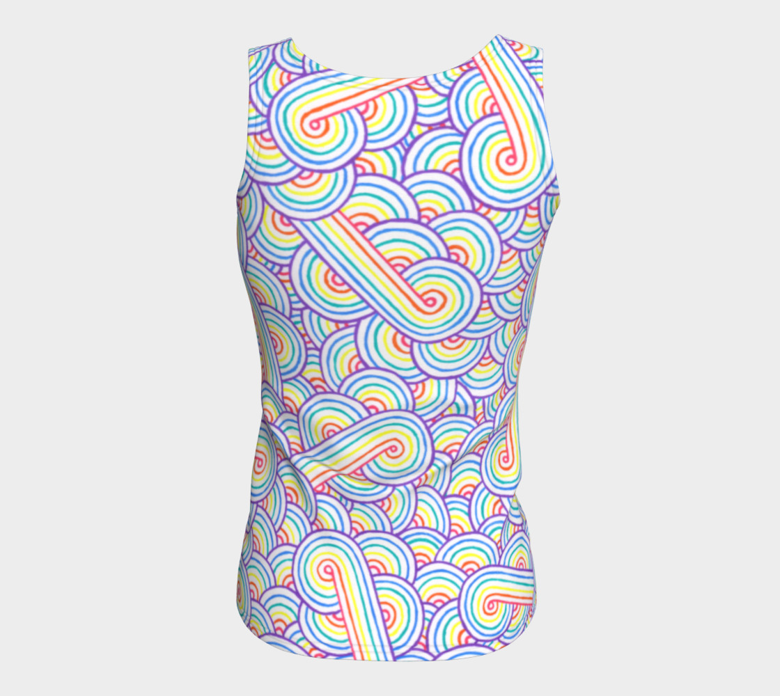 Rainbow and white swirls doodles Fitted Tank Top preview #6