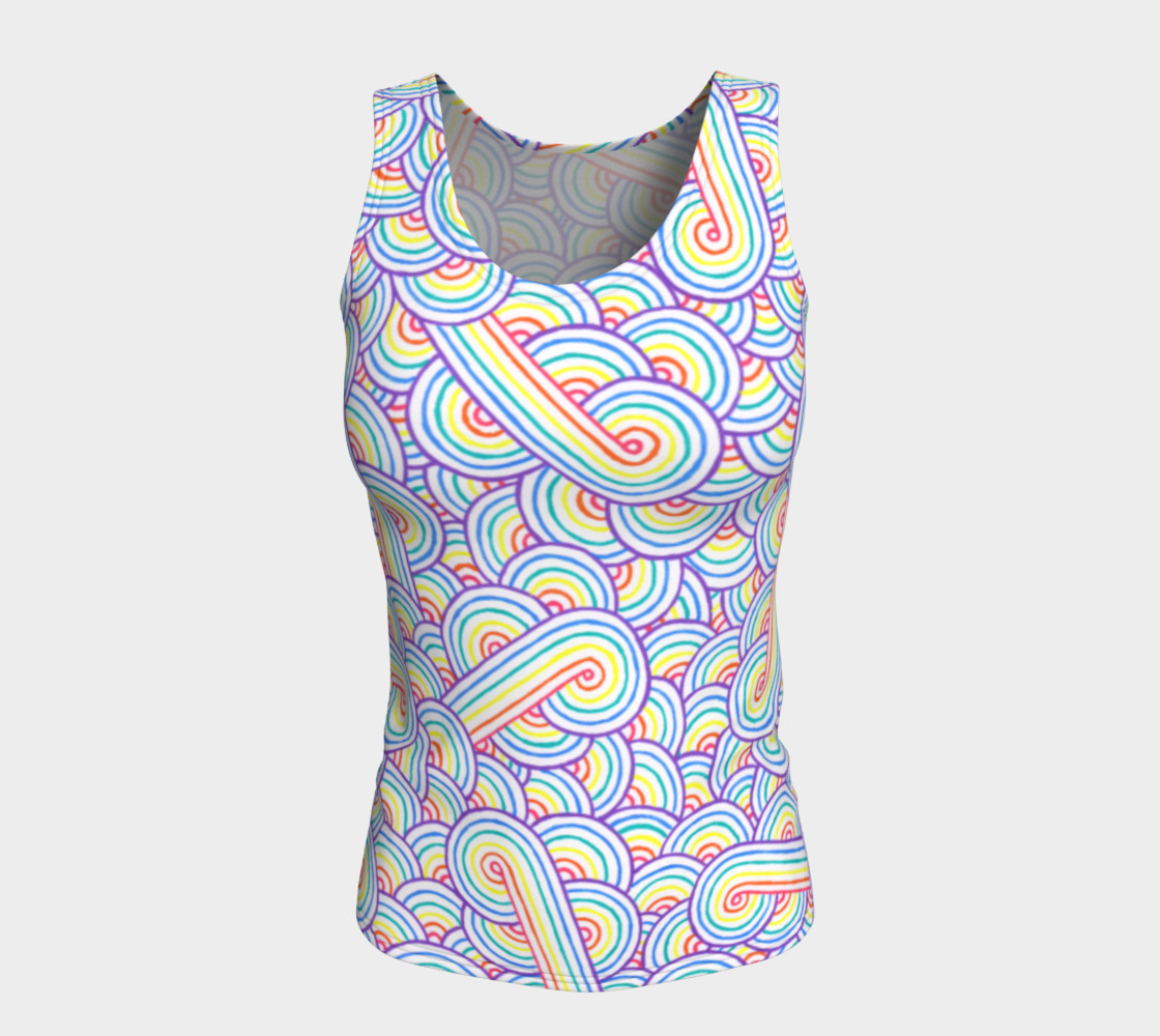 Rainbow and white swirls doodles Fitted Tank Top preview #5
