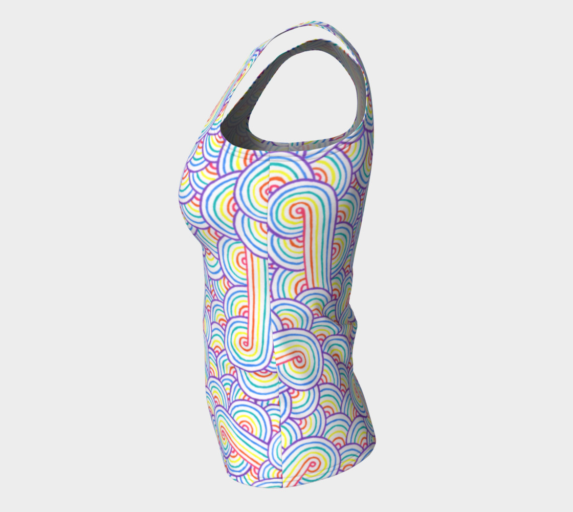 Rainbow and white swirls doodles Fitted Tank Top preview #7