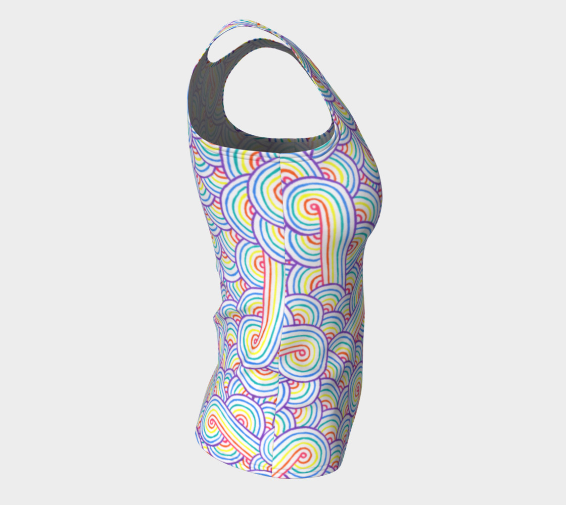 Rainbow and white swirls doodles Fitted Tank Top preview #8