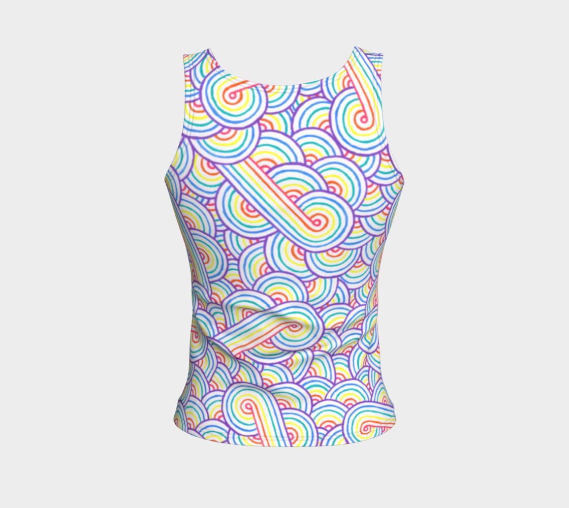 Rainbow and white swirls doodles Fitted Tank Top preview #2
