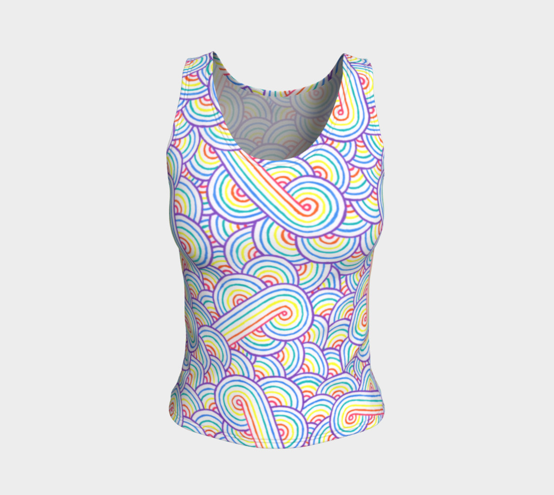 Rainbow and white swirls doodles Fitted Tank Top preview #1