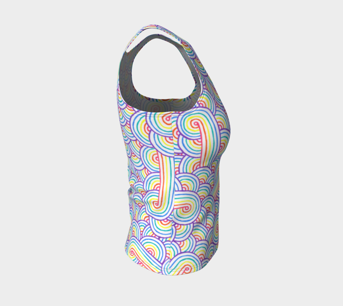 Rainbow and white swirls doodles Fitted Tank Top preview #4
