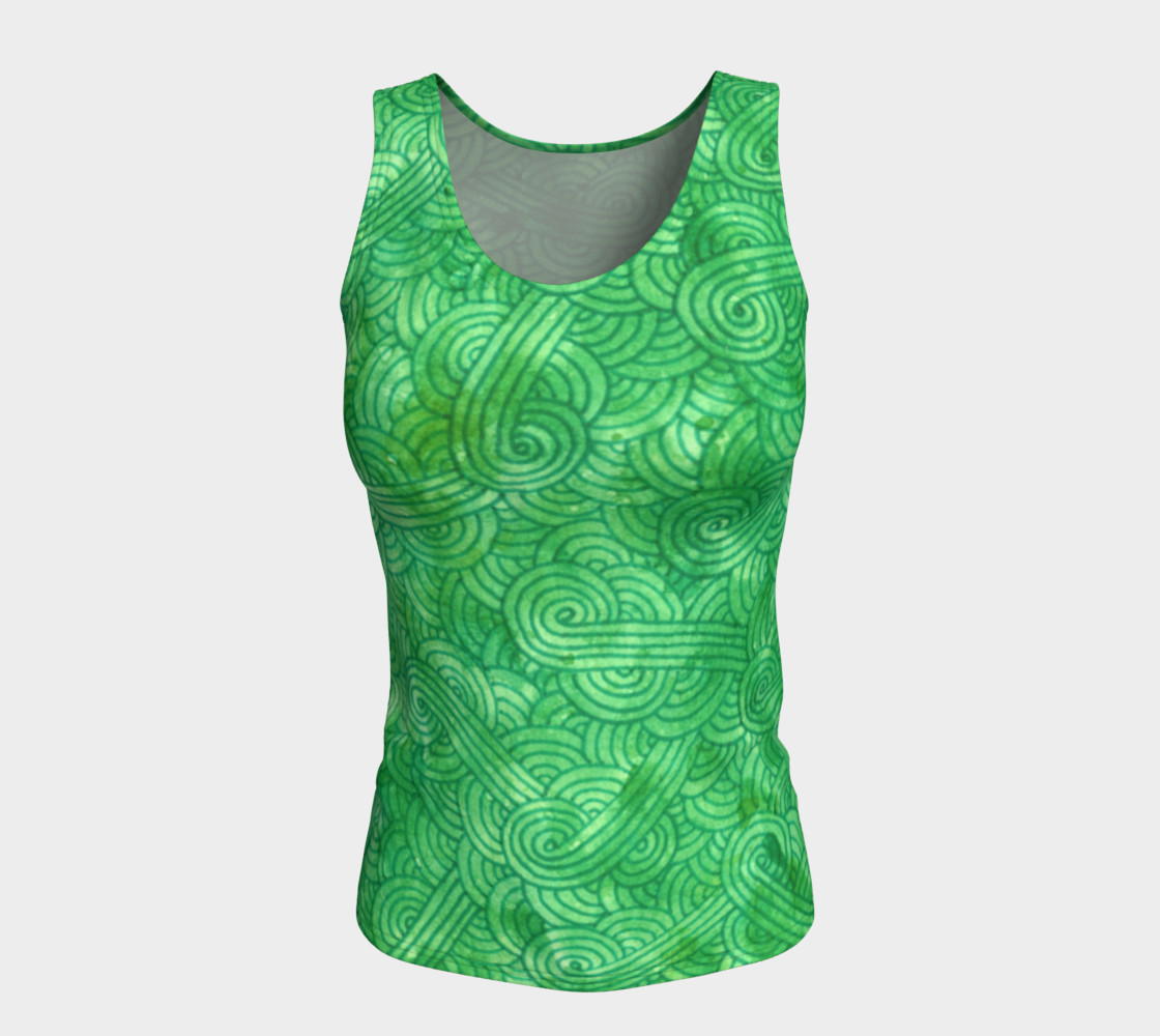 Green swirls doodles Fitted Tank Top preview #5