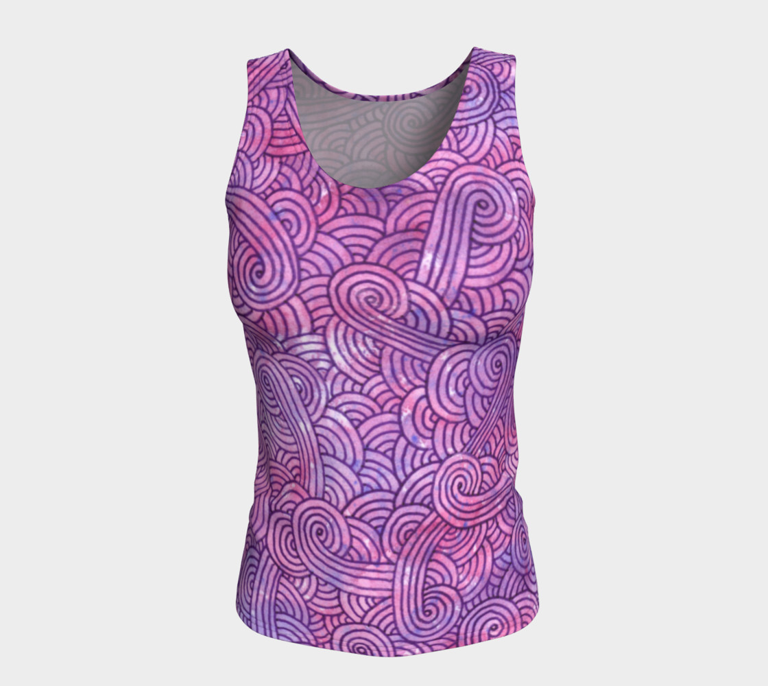 Neon purple and pink swirls doodles Fitted Tank Top preview #5