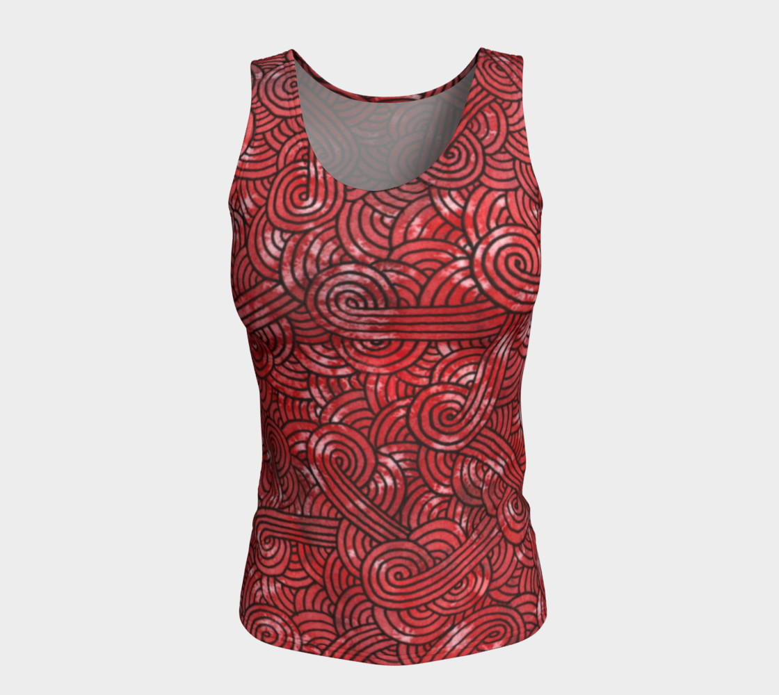 Red and black swirls doodles Fitted Tank Top preview #5