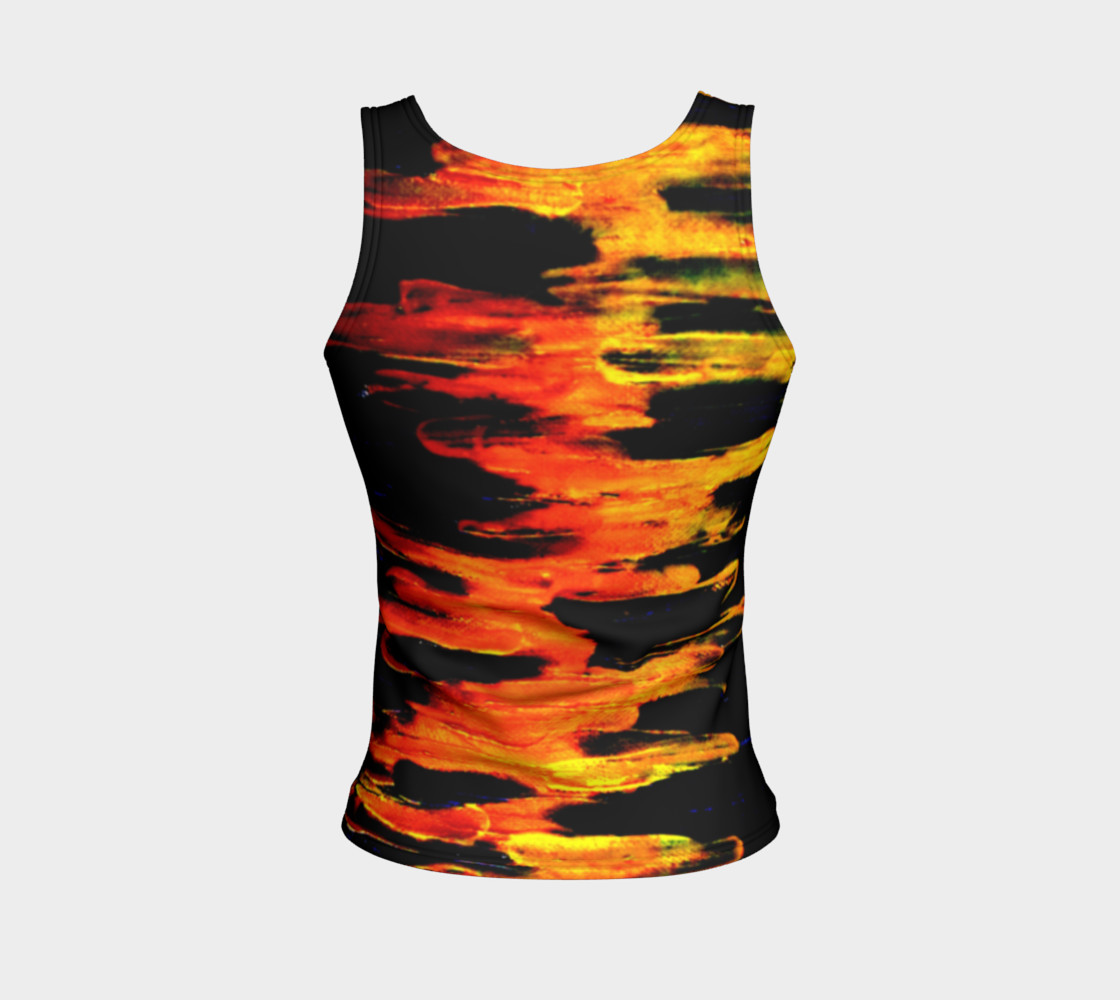Aperçu de Lava in Black and Orange Fitted Tank Top #2