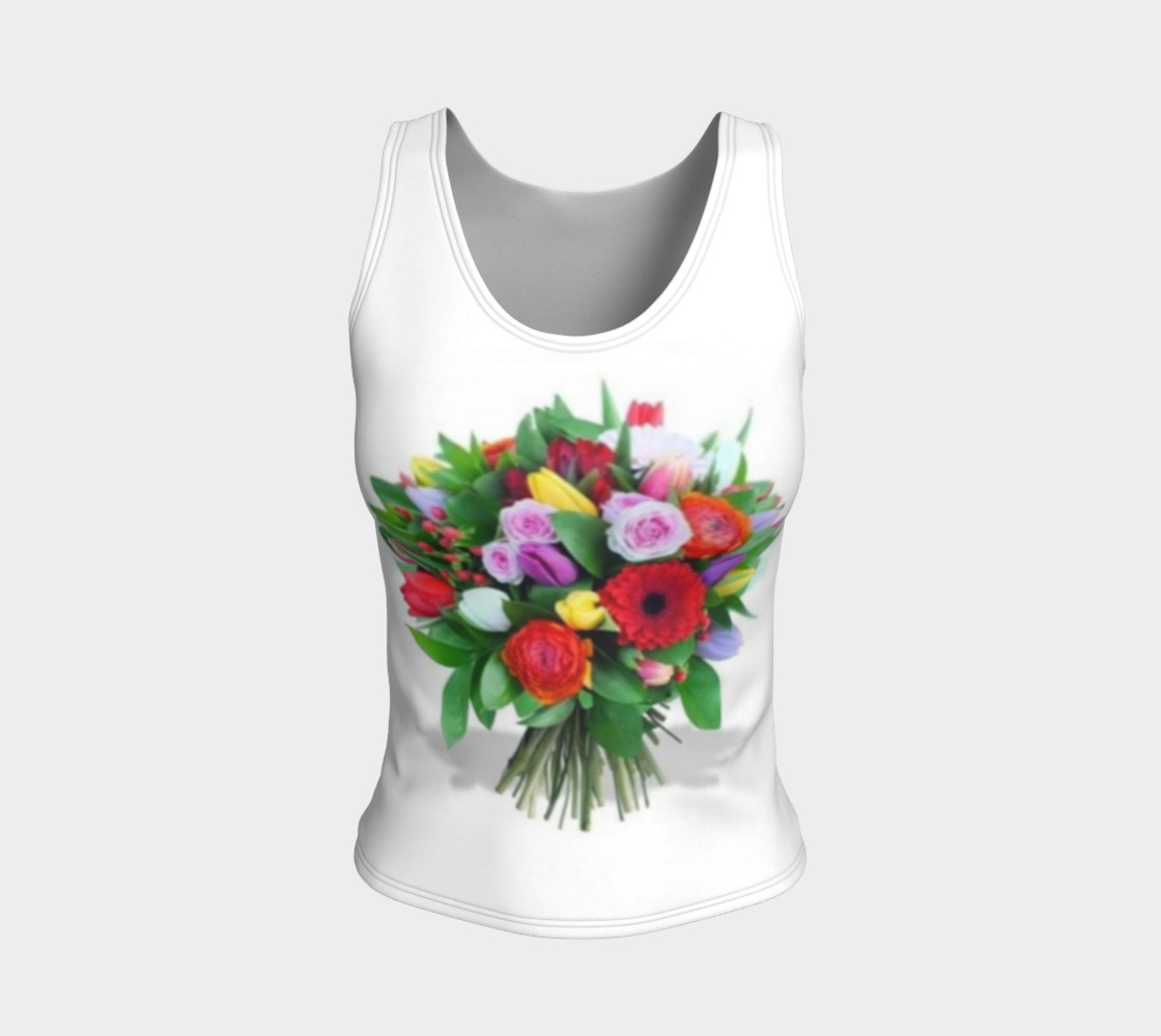 Flower Bouquet, long fitted tank top. preview #1