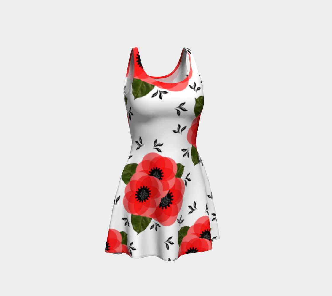 Pretty Red Poppy Floral Print Summer Dress 3D preview