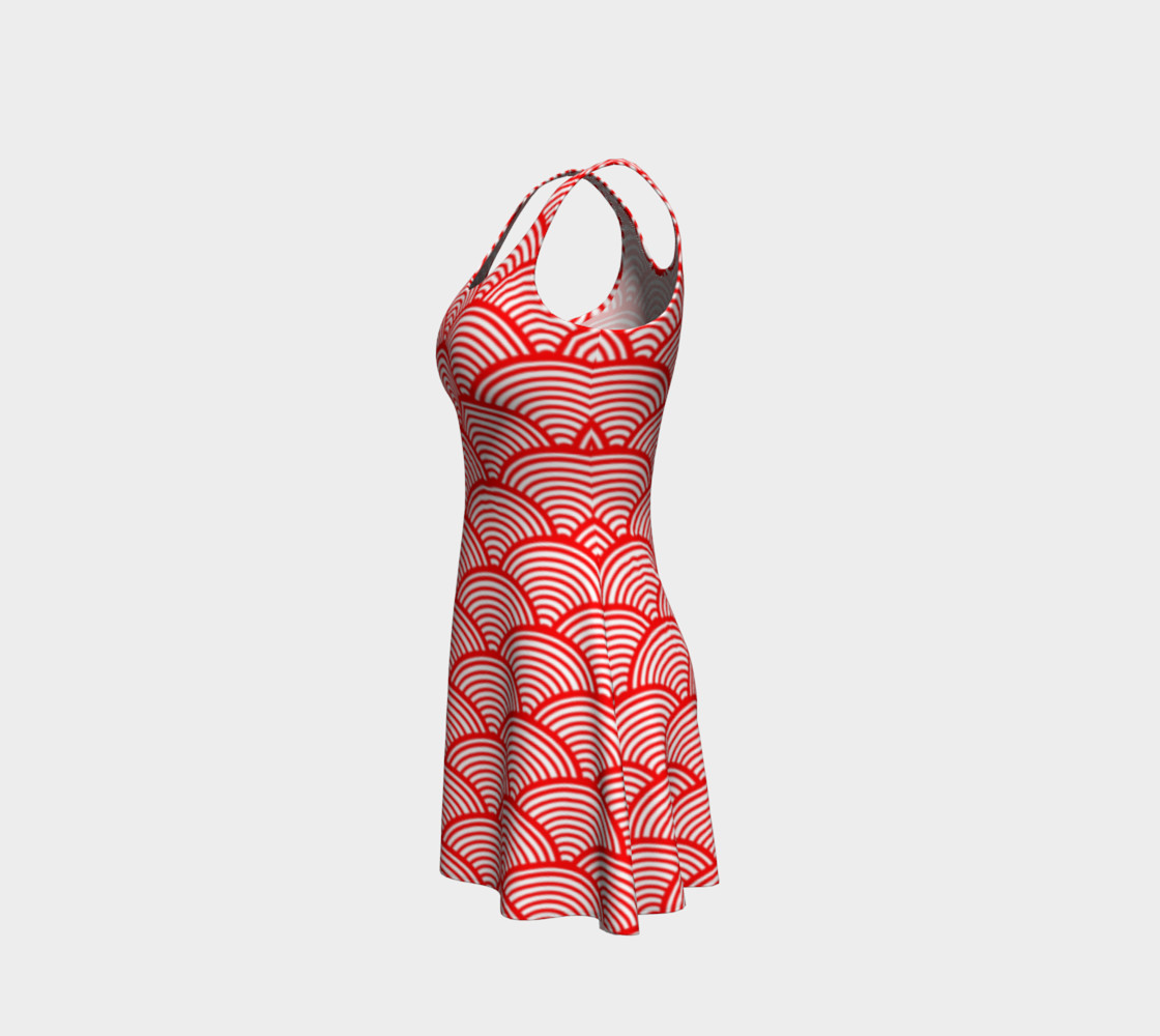 Japanese Red Wave Pattern Flare Dress preview #2