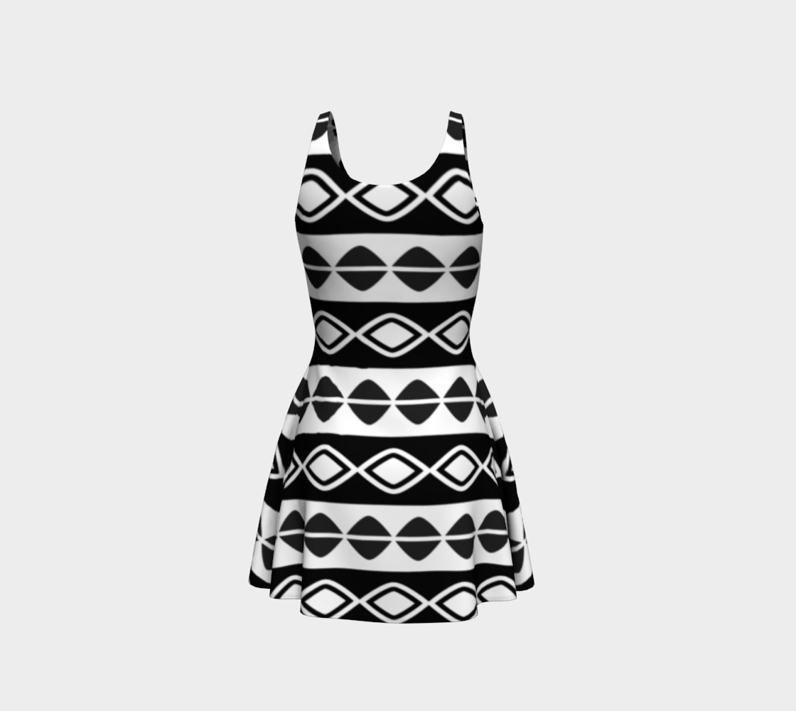 Black and White Tribal Print Flare Dress preview #3