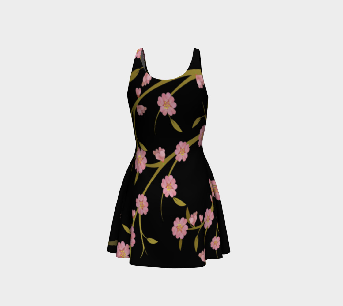 Cherry Blossoms on Black Print Flare Dress preview #3