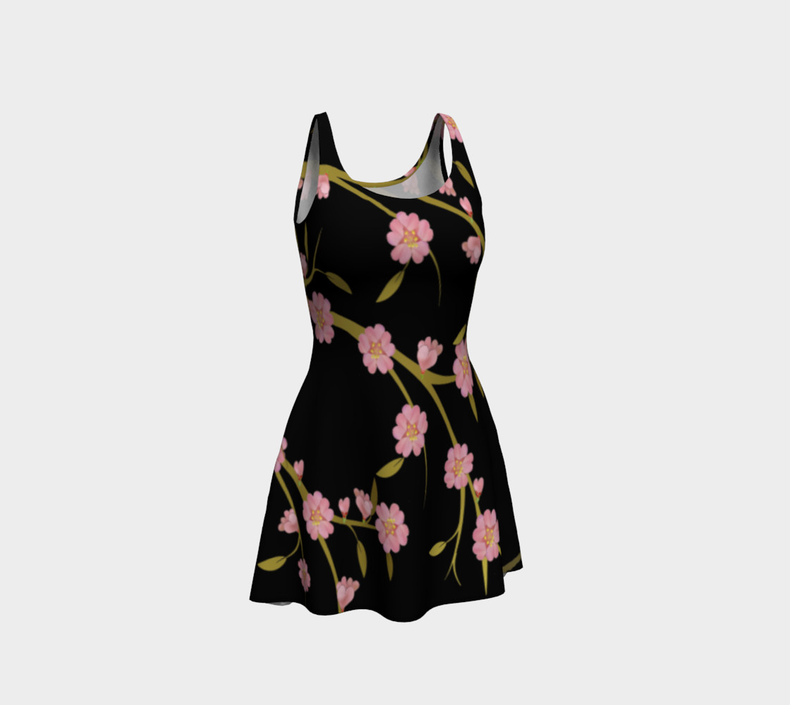 Cherry Blossoms on Black Print Flare Dress thumbnail #2