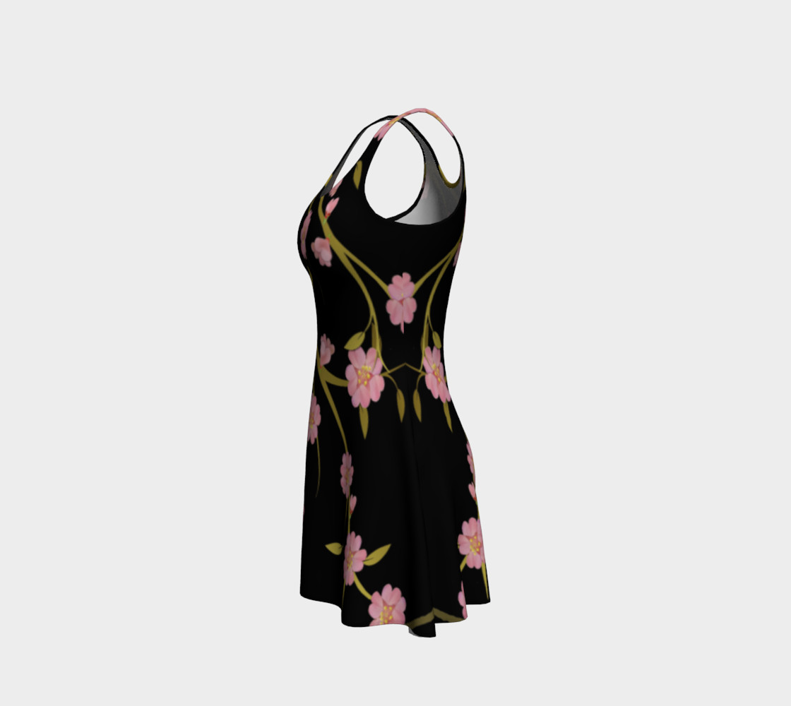 Cherry Blossoms on Black Print Flare Dress preview #2