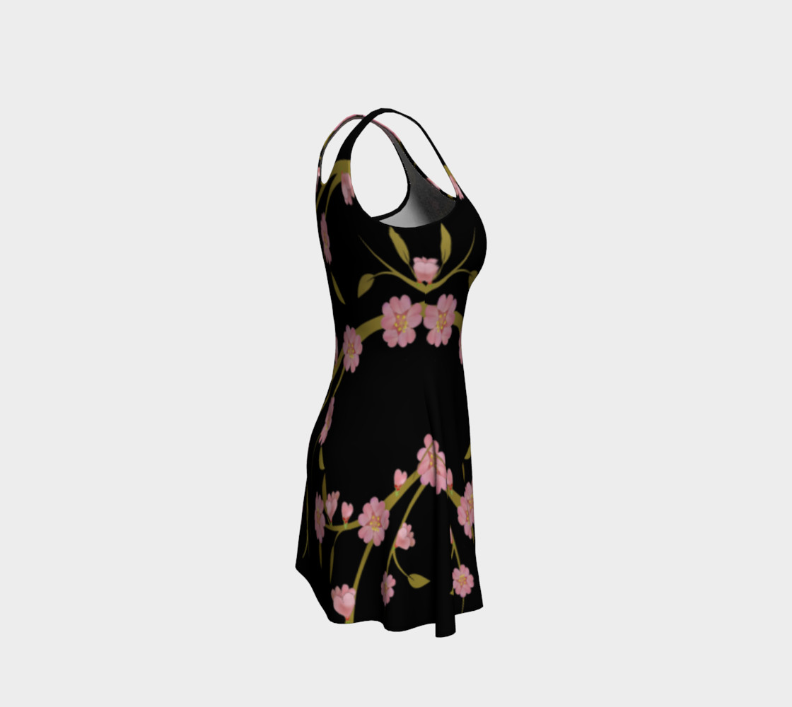 Cherry Blossoms on Black Print Flare Dress preview #4